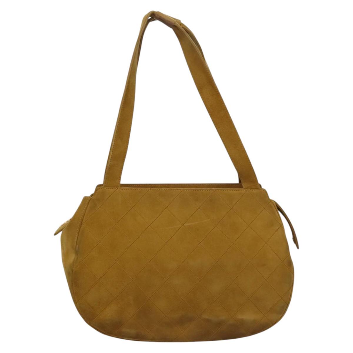 CHANEL Matelasse Hand Bag Suede Yellow CC Auth bs24019