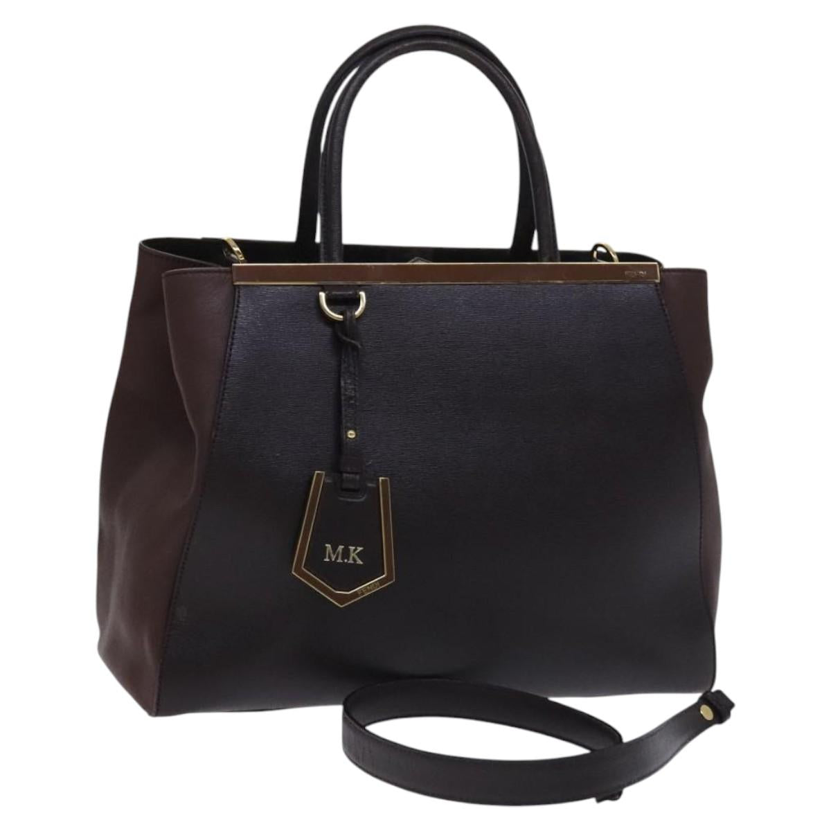 FENDI Toulouse Tote Bag Leather 2way Brown Gold Auth bs24036