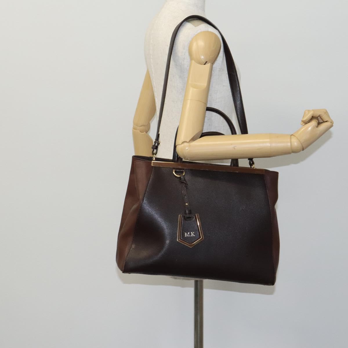 FENDI Toulouse Tote Bag Leather 2way Brown Gold Auth bs24036