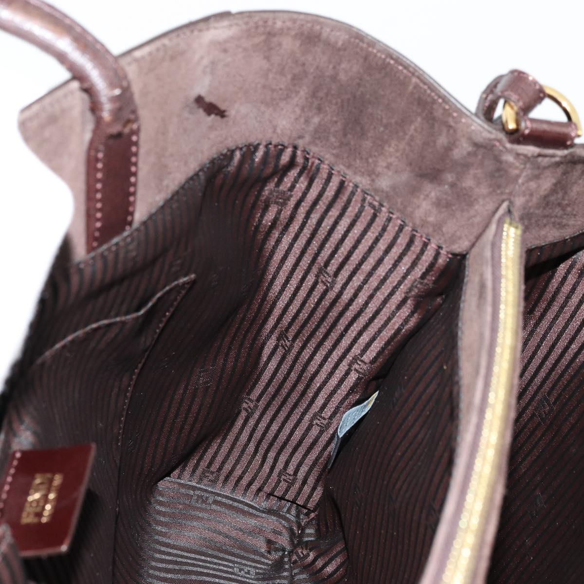 FENDI To joule Tote Bag Leather 2way Brown Gold Auth bs24036