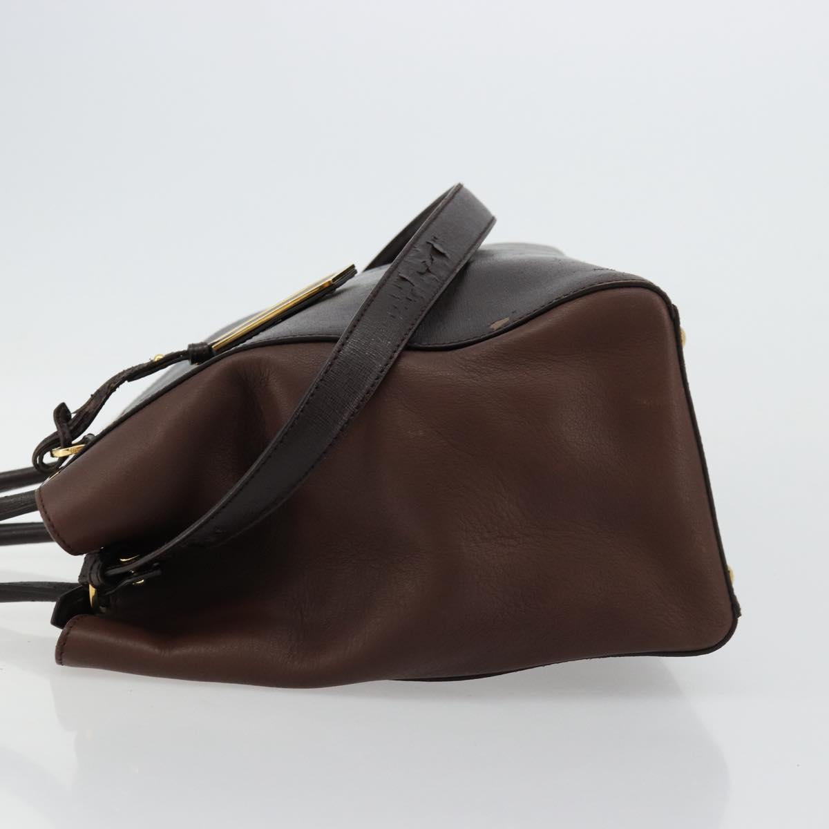 FENDI To joule Tote Bag Leather 2way Brown Gold Auth bs24036