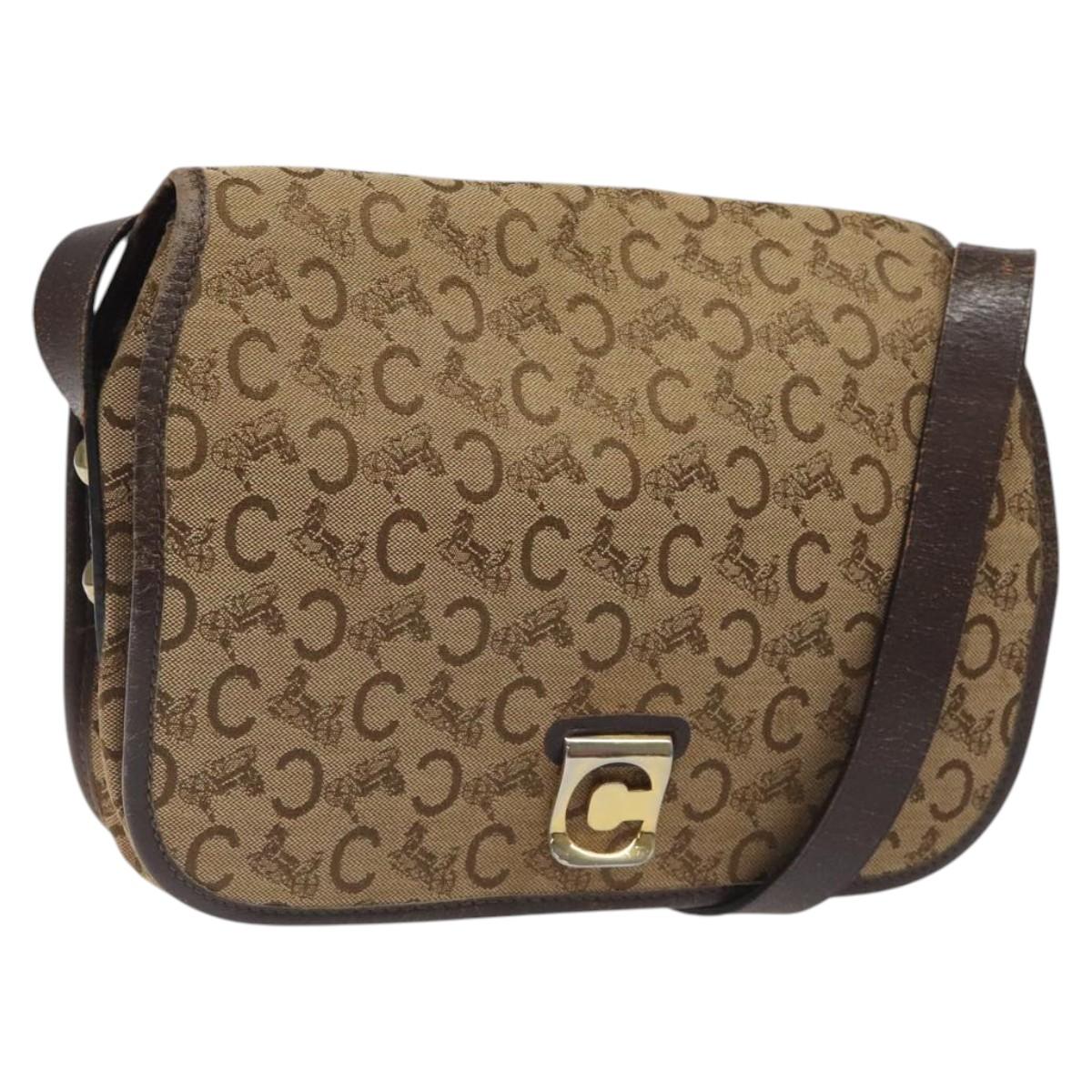 CELINE C Sulky Shoulder Bag Canvas Brown Gold Auth bs24045