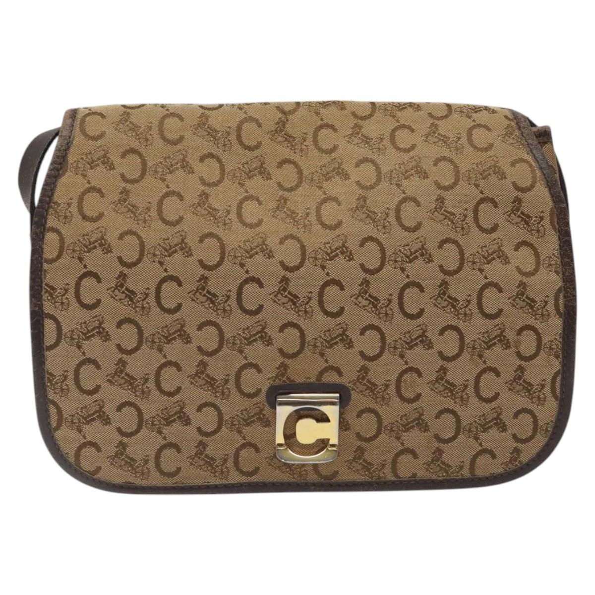 CELINE C Sulky Shoulder Bag Canvas Brown Gold Auth bs24045