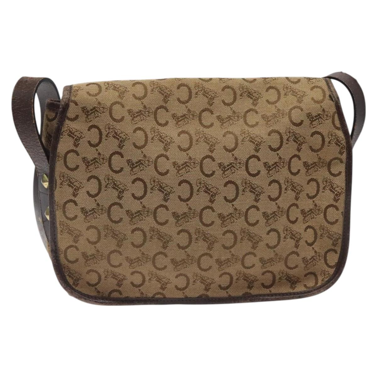 CELINE C Sulky Shoulder Bag Canvas Brown Gold Auth bs24045