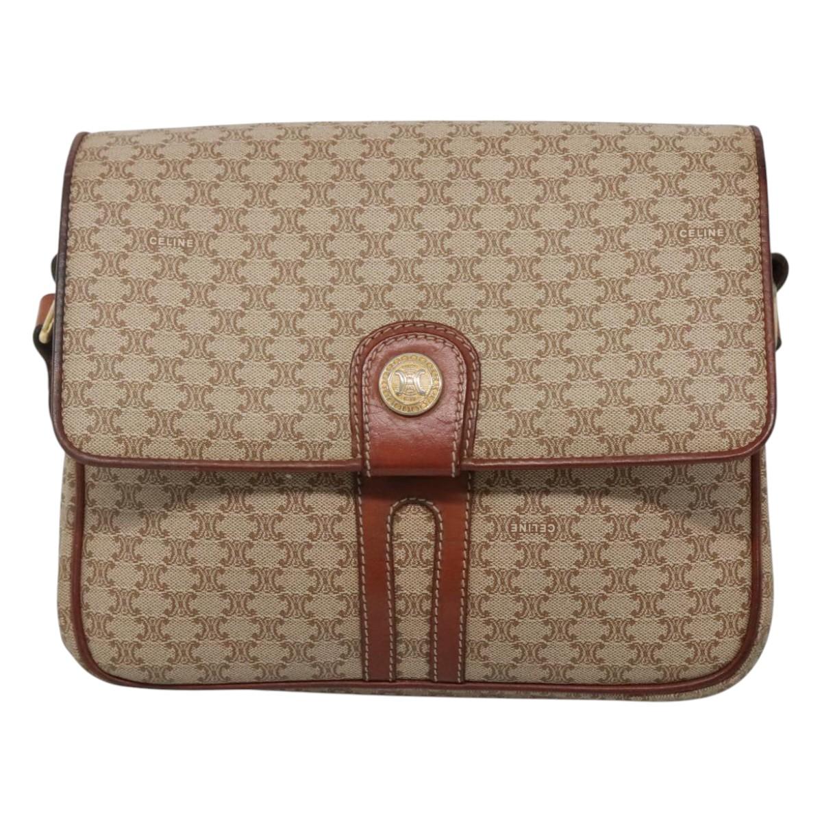 CELINE Macadam Canvas Shoulder Bag PVC Beige Gold Auth bs24047