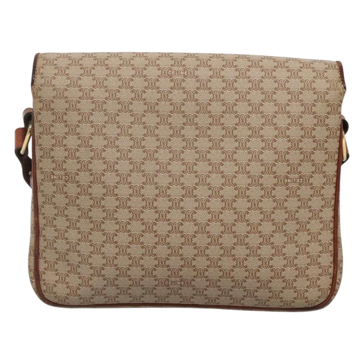 CELINE Macadam Canvas Shoulder Bag PVC Beige Gold Auth bs24047