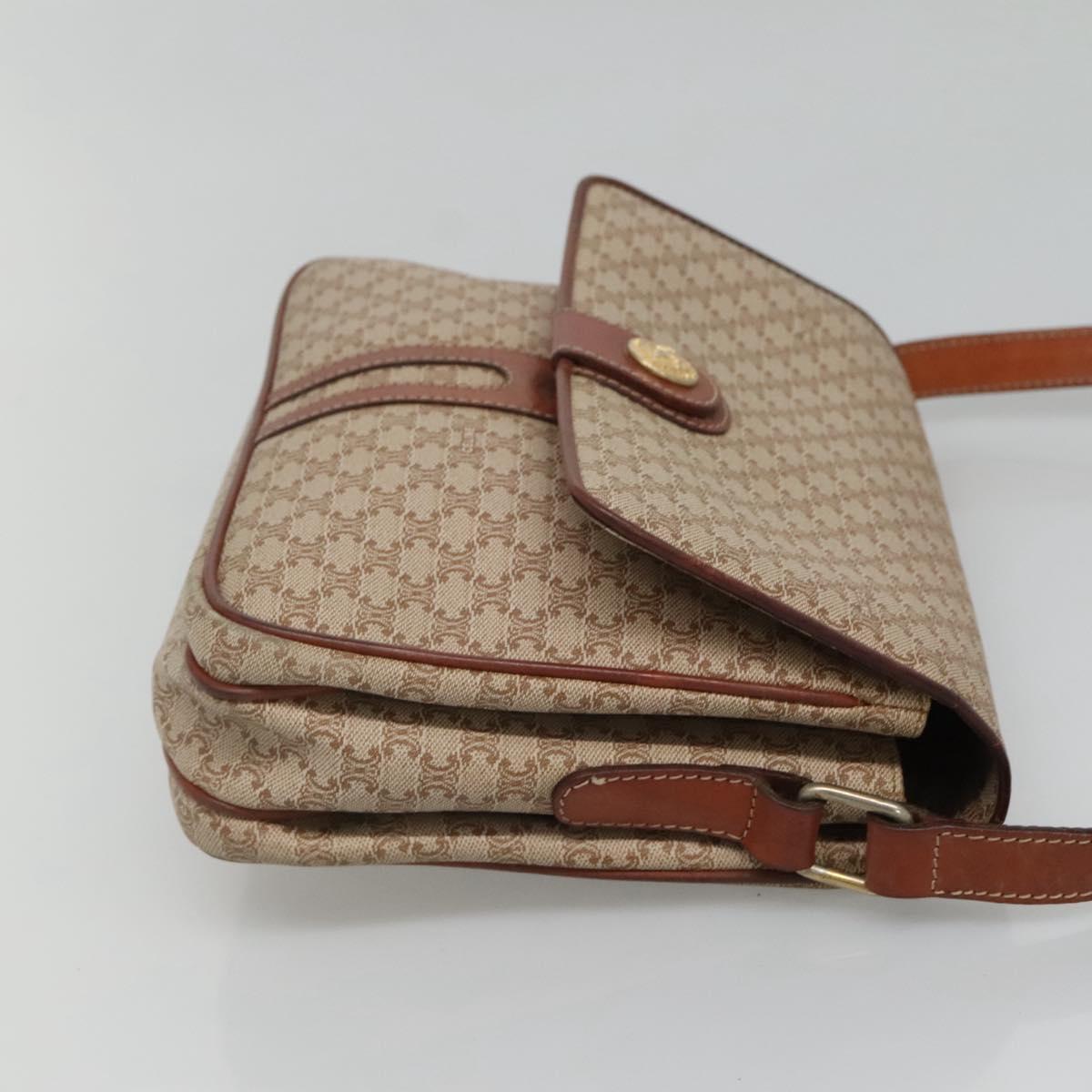 CELINE Macadam Canvas Shoulder Bag PVC Beige Gold Auth bs24047