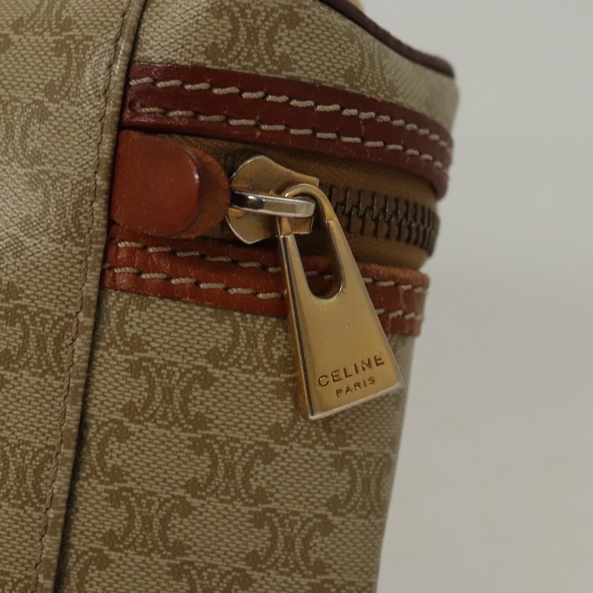 CELINE Macadam Canvas Vanity Pouch PVC Beige Gold Auth bs24048