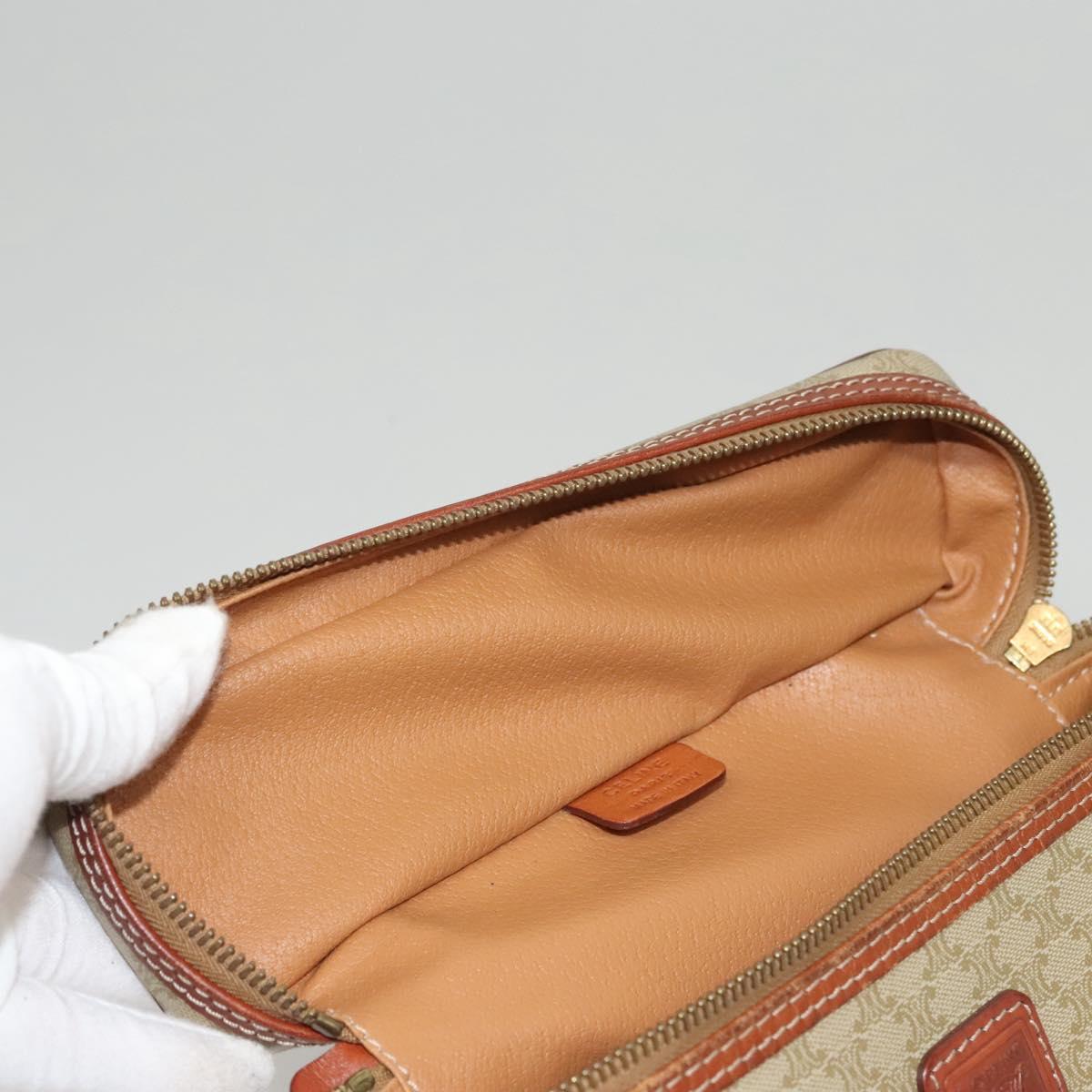 CELINE Macadam Canvas Vanity Pouch PVC Beige Gold Auth bs24048