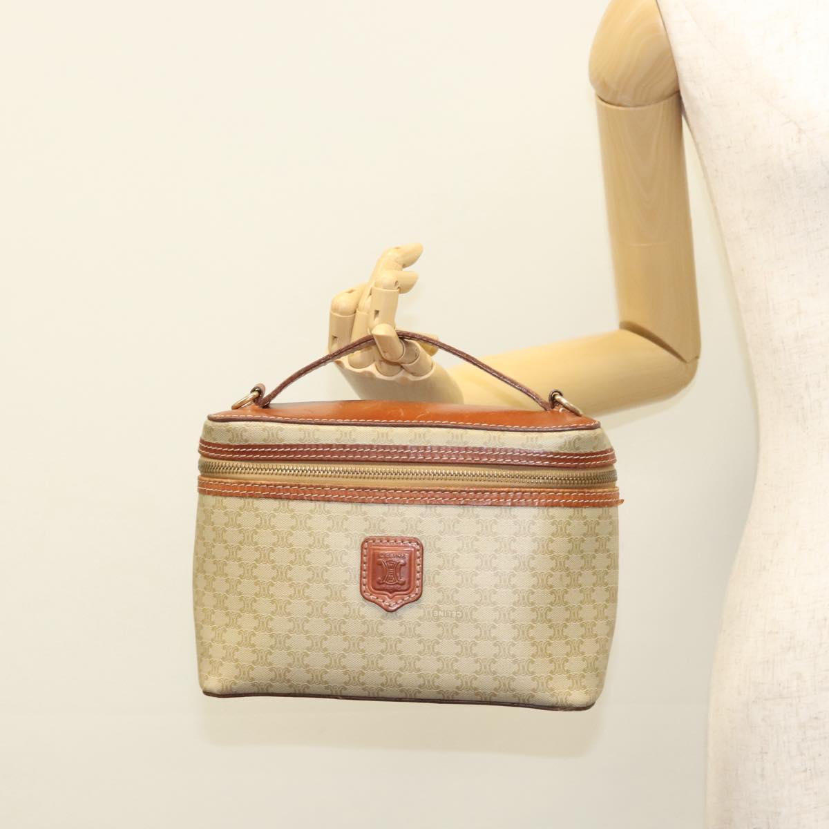 CELINE Macadam Canvas Vanity Pouch PVC Beige Gold Auth bs24048