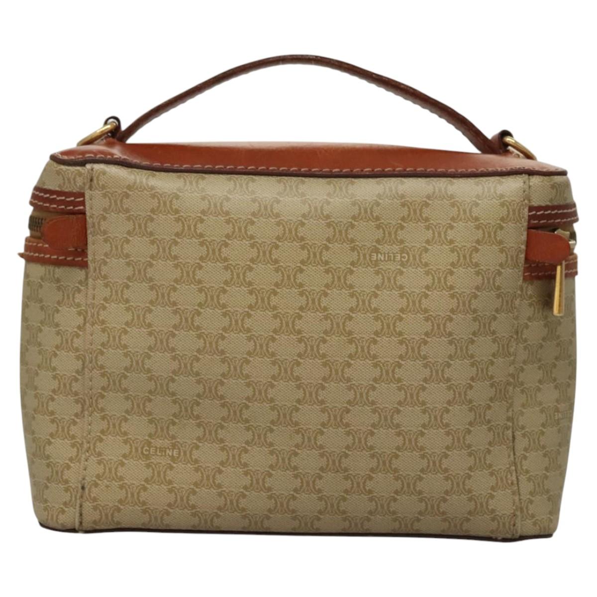 CELINE Macadam Canvas Vanity Pouch PVC Beige Gold Auth bs24048