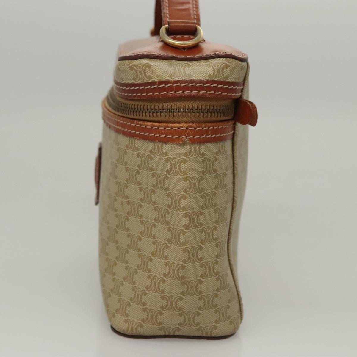 CELINE Macadam Canvas Vanity Pouch PVC Beige Gold Auth bs24048