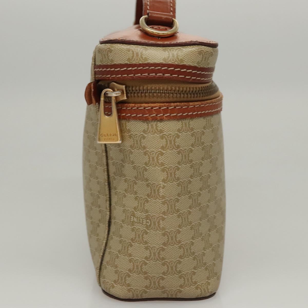 CELINE Macadam Canvas Vanity Pouch PVC Beige Gold Auth bs24048