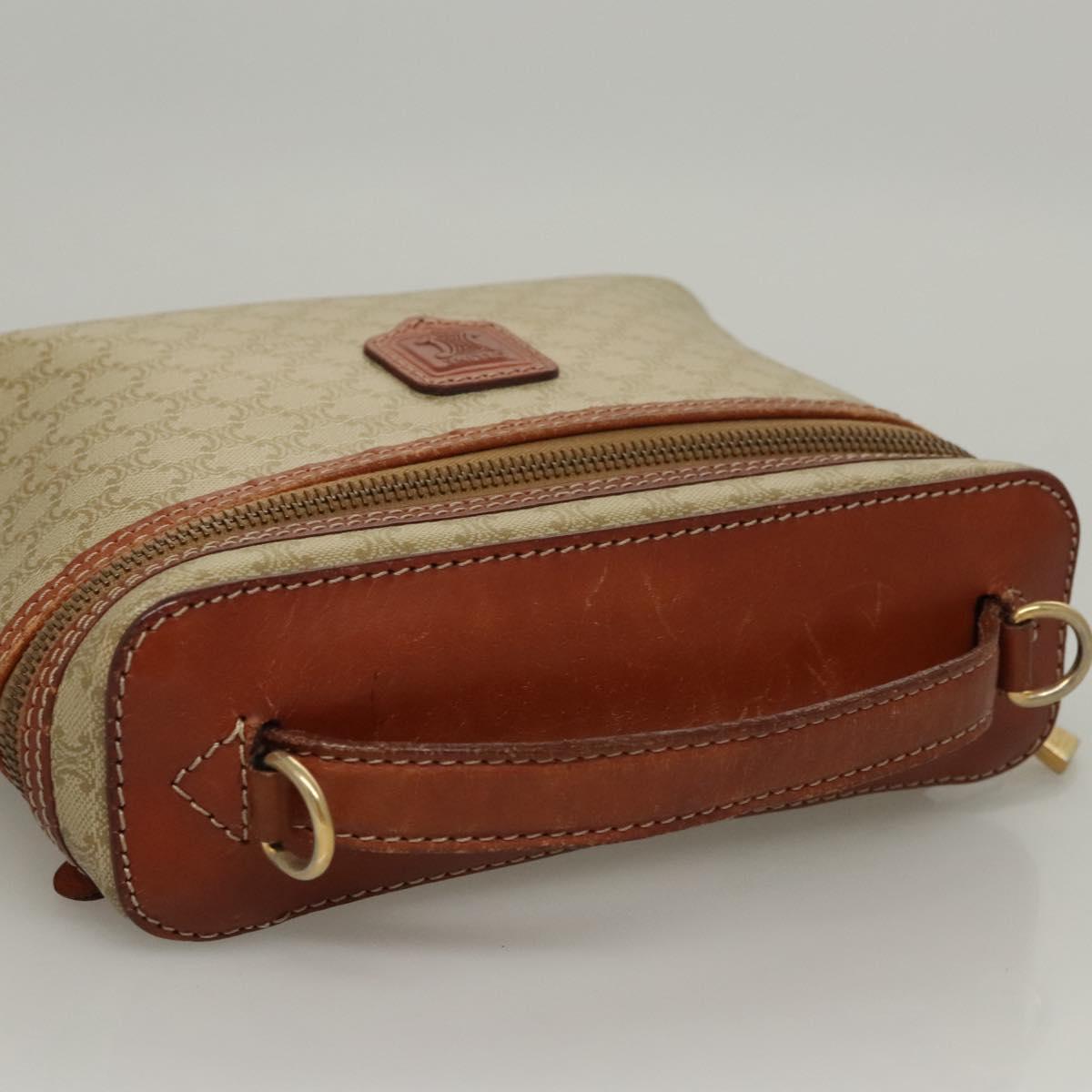 CELINE Macadam Canvas Vanity Pouch PVC Beige Gold Auth bs24048