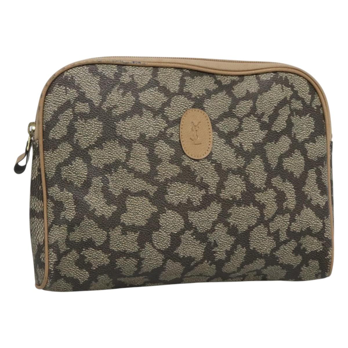 SAINT LAURENT Clutch Bag PVC Gray Auth bs24056