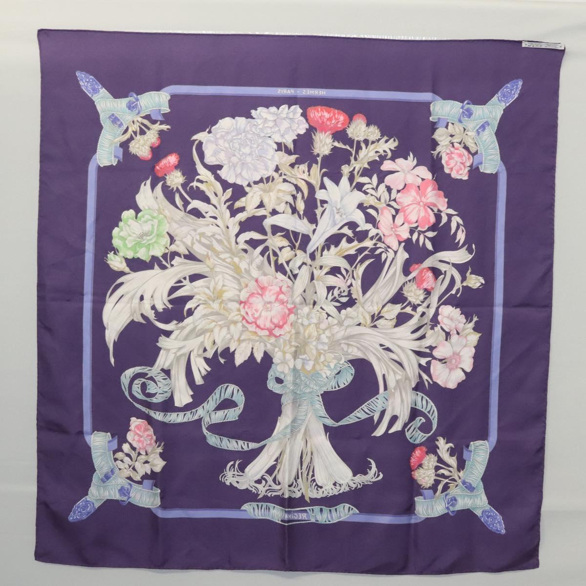 HERMES Carre 90 Scarf ""REGINA"" Silk Purple Auth bs24064