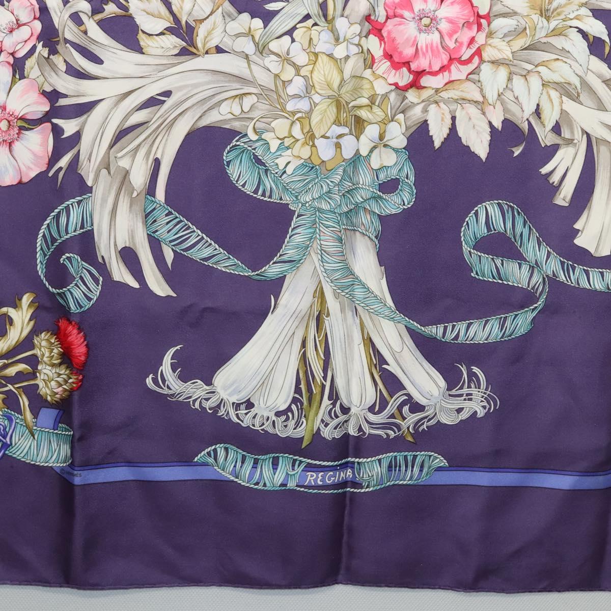 HERMES Carre 90 Scarf ""REGINA"" Silk Purple Auth bs24064