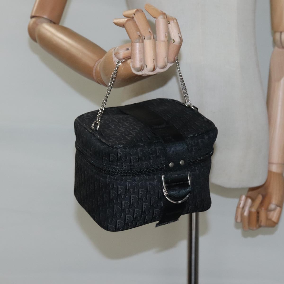 Christian Dior Trotter Canvas Vanity Chain Pouch Black Silver Auth bs24090