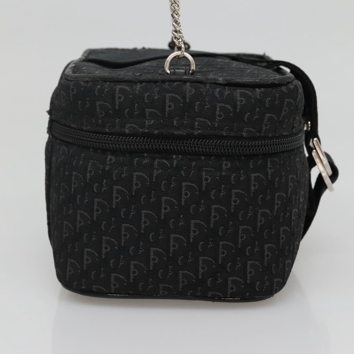 Christian Dior Trotter Canvas Vanity Chain Pouch Black Silver Auth bs24090