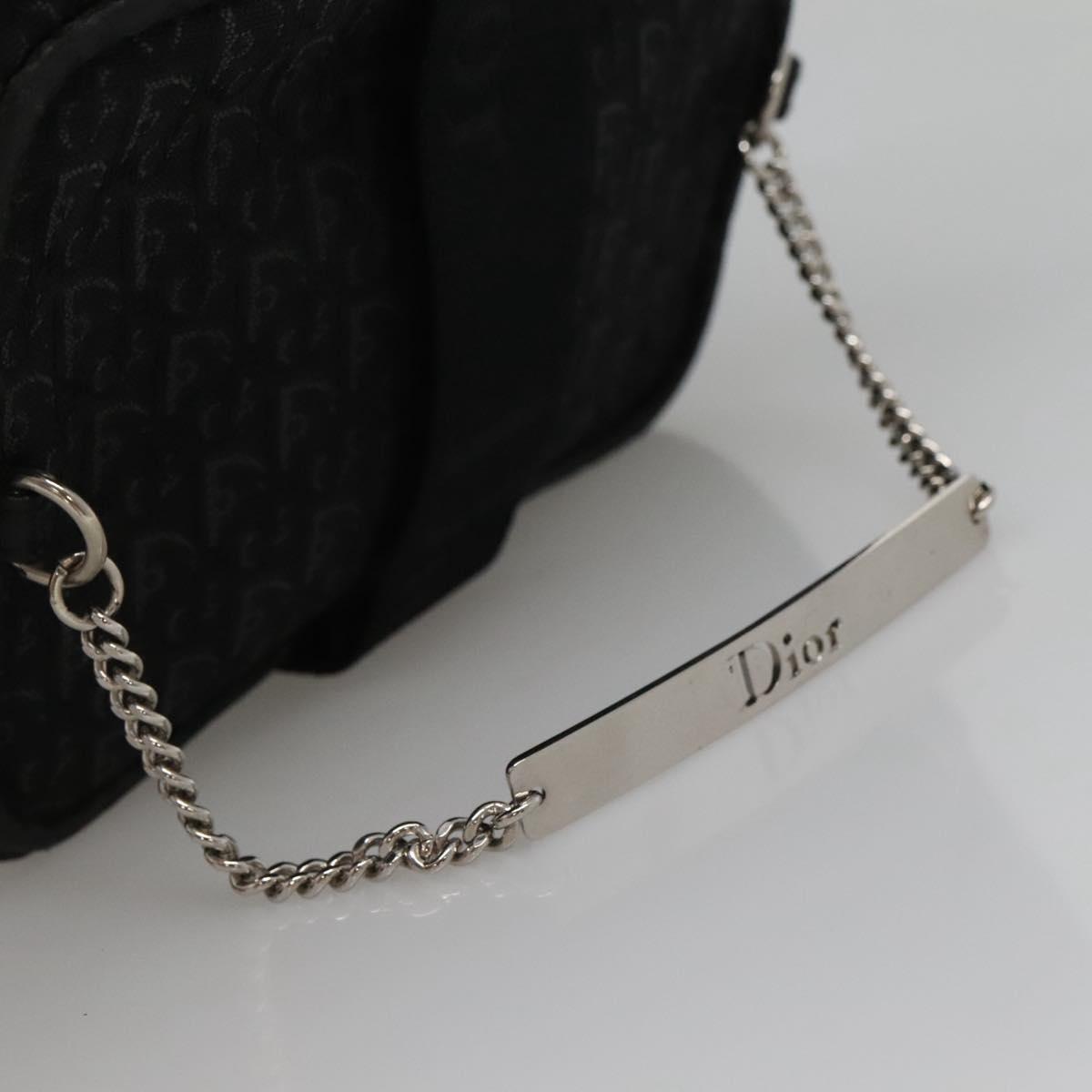 Christian Dior Trotter Canvas Vanity Chain Pouch Black Silver Auth bs24090