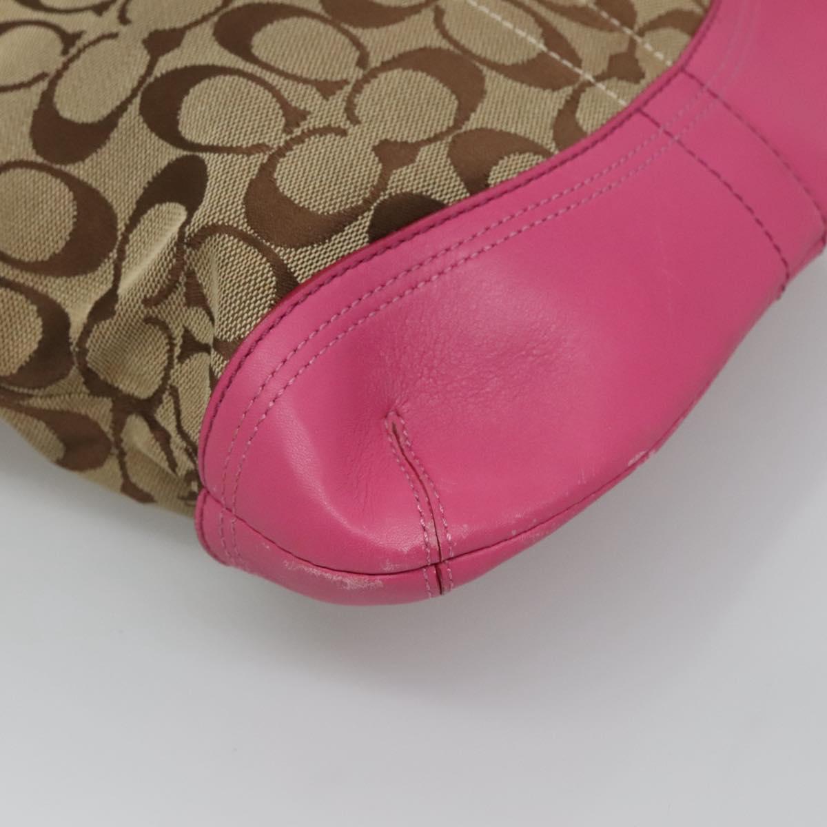 Coach Signature Shoulder Bag Canvas Beige Pink Auth bs24115