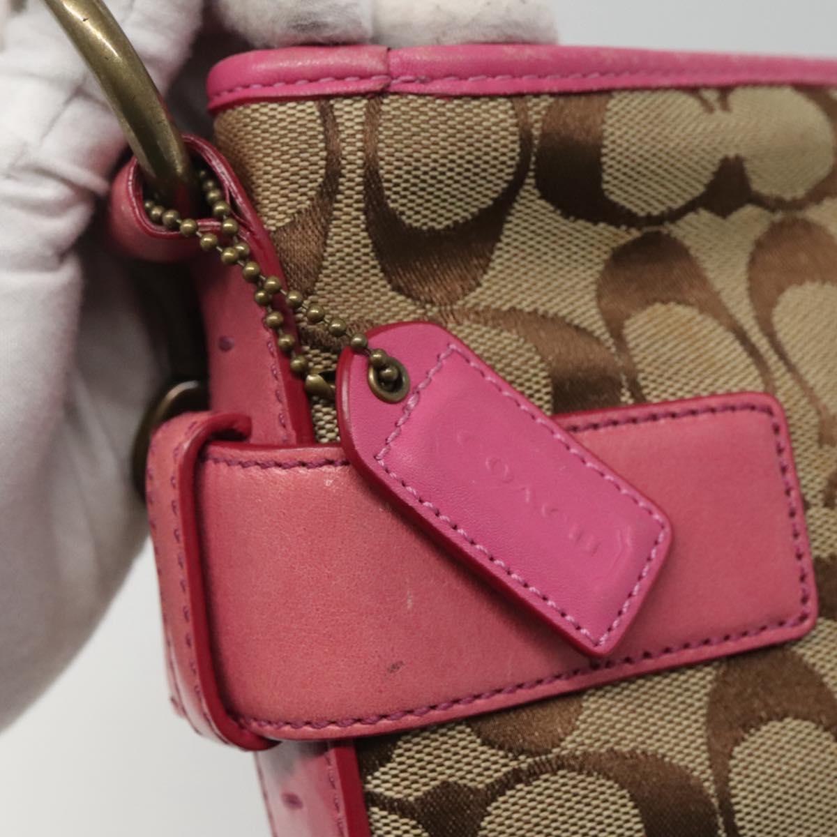 Coach Signature Shoulder Bag Canvas Beige Pink Auth bs24115