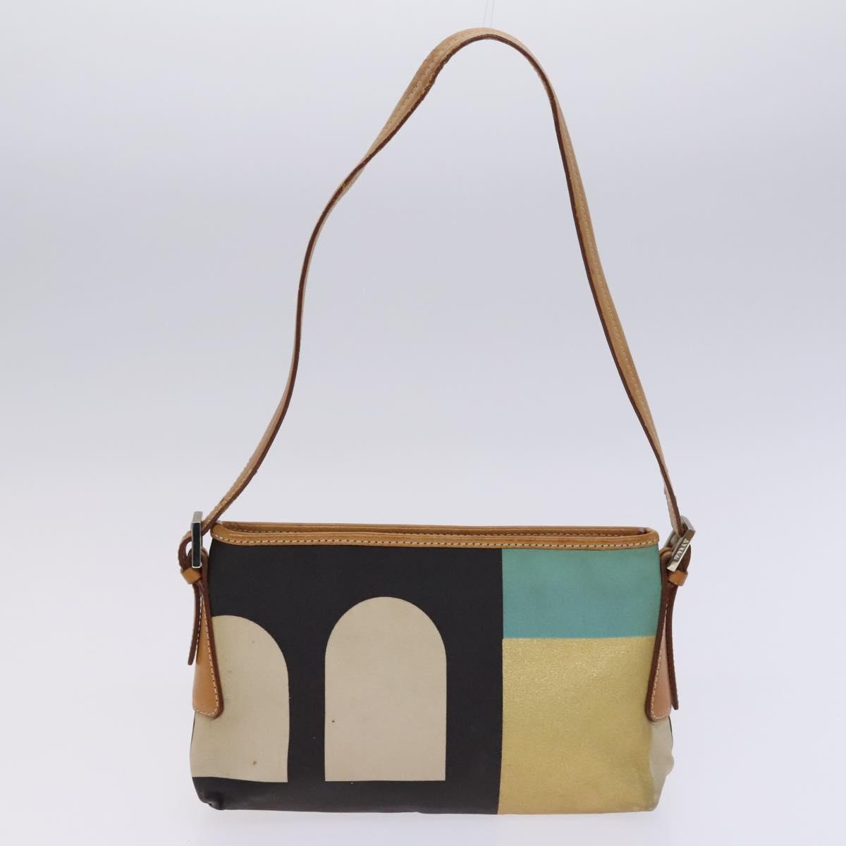 BALLY Shoulder Bag Canvas Leather 5Set Beige Brown Navy Auth bs24168