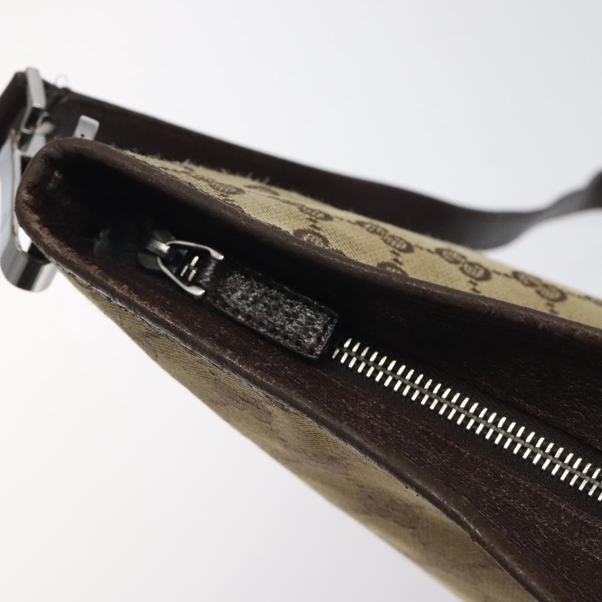 GUCCI GG Canvas Shoulder Bag Beige Silver 113013 Auth bs24169