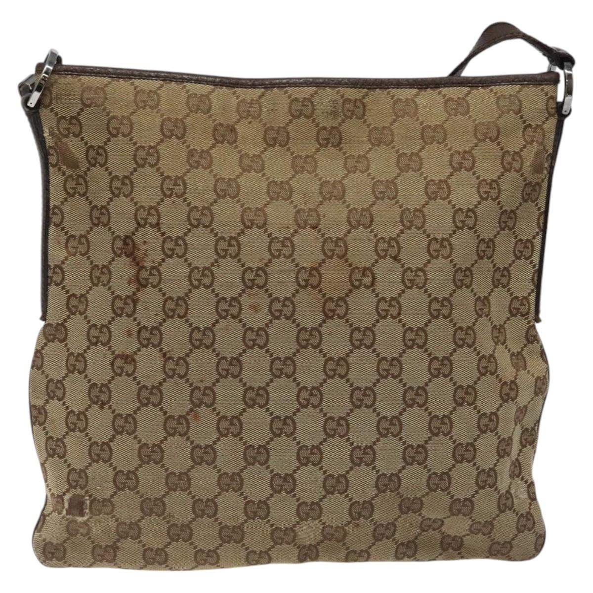 GUCCI GG Canvas Shoulder Bag Beige Silver 113013 Auth bs24169