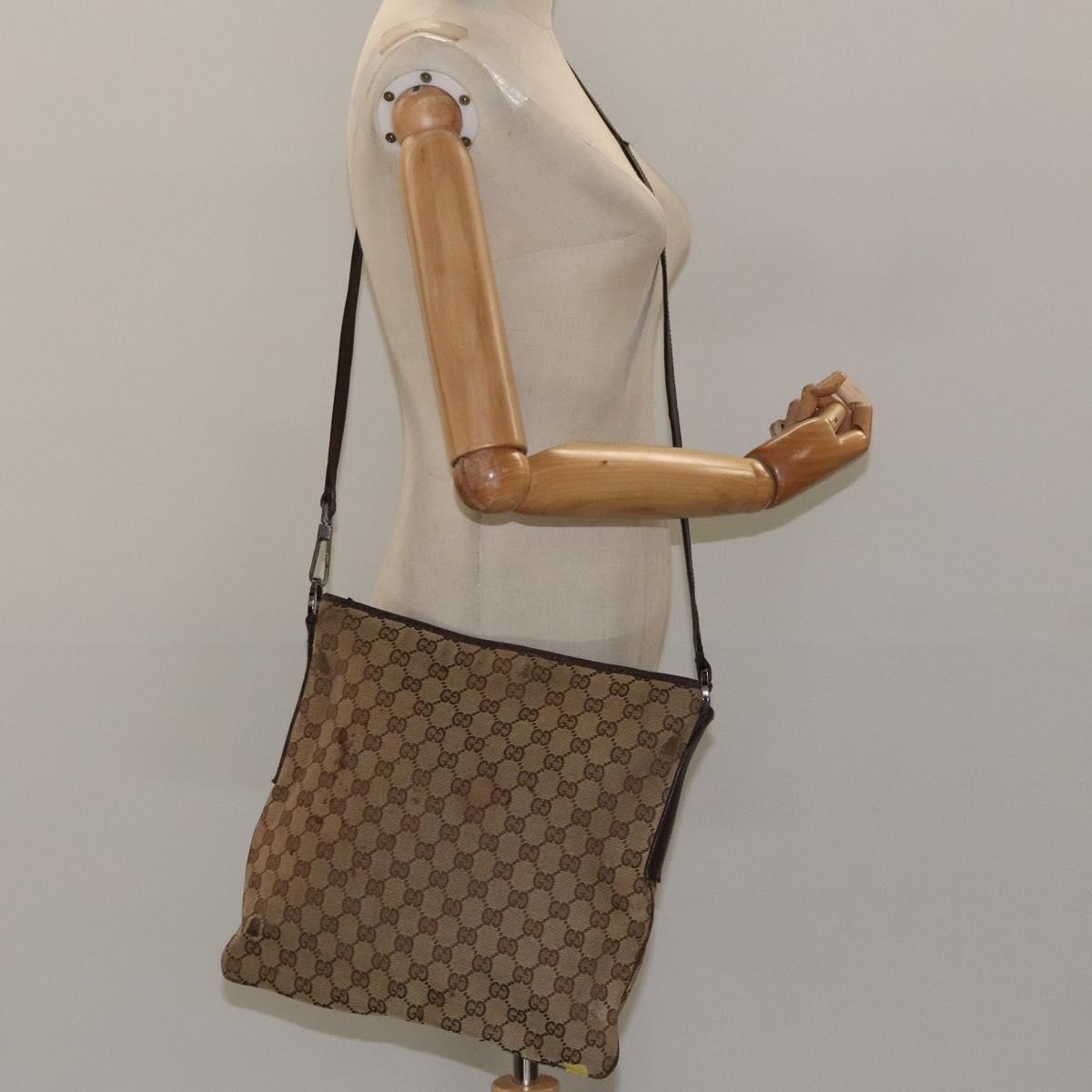 GUCCI GG Canvas Shoulder Bag Beige Silver 113013 Auth bs24169