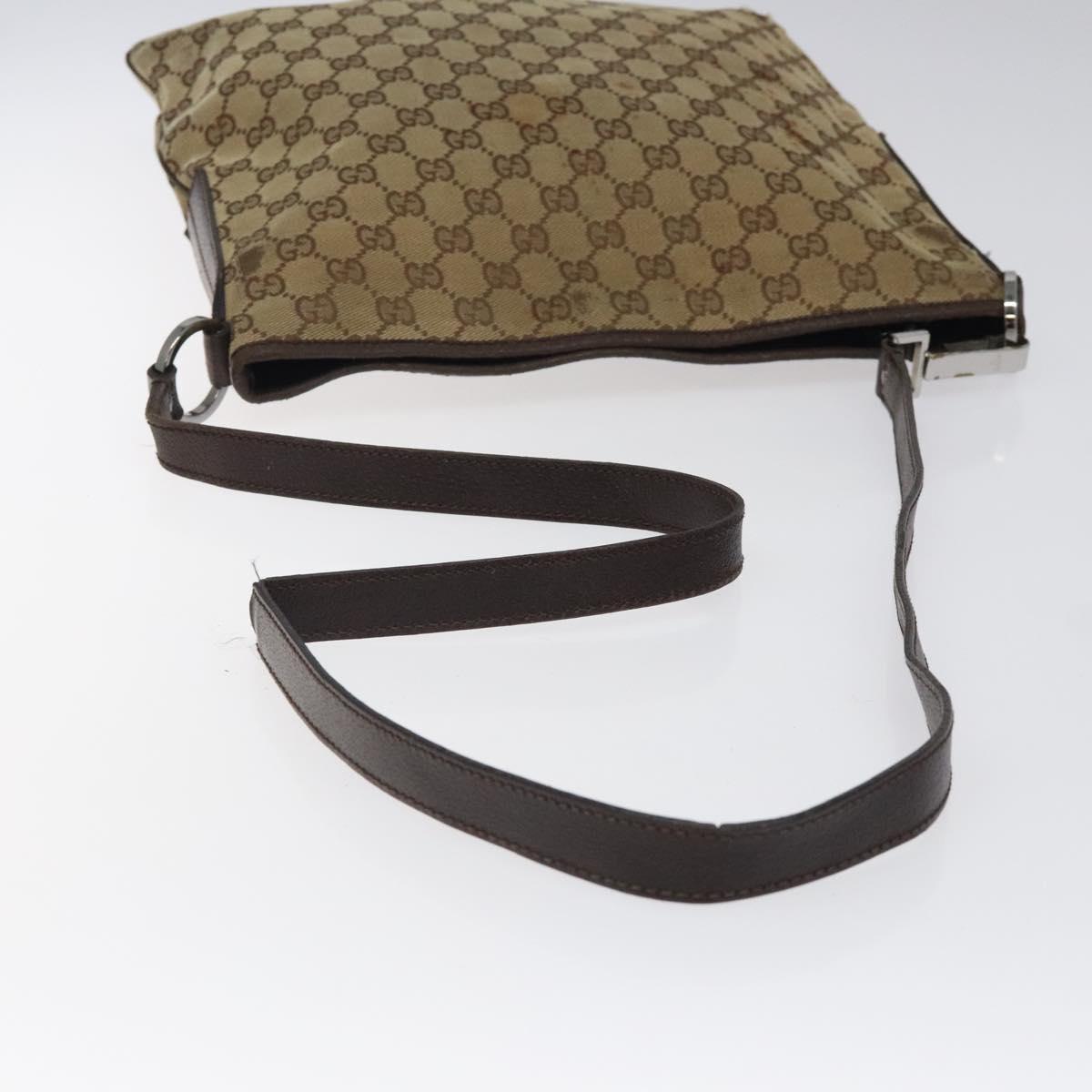 GUCCI GG Canvas Shoulder Bag Beige Silver 113013 Auth bs24169