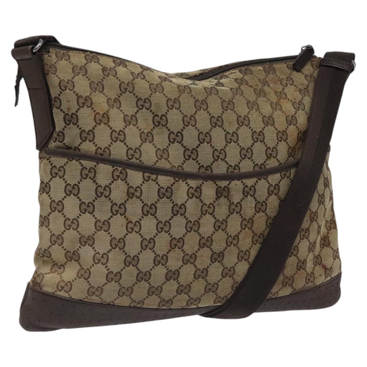 GUCCI GG Canvas Shoulder Bag Beige Silver 145856 Auth bs24170