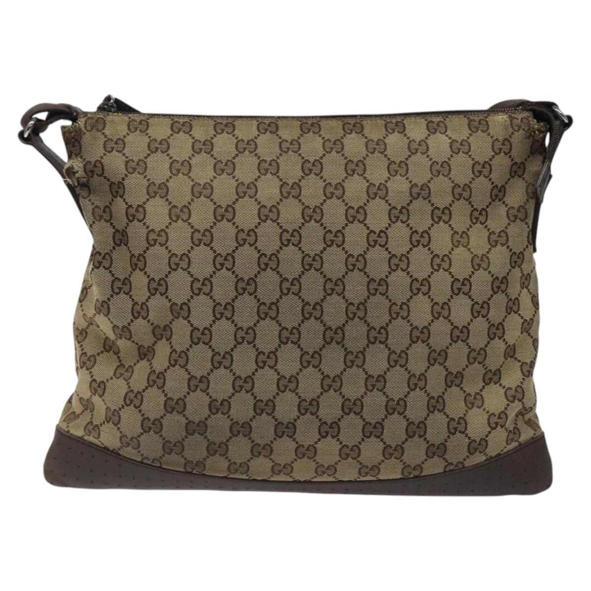GUCCI GG Canvas Shoulder Bag Beige Silver 145856 Auth bs24170