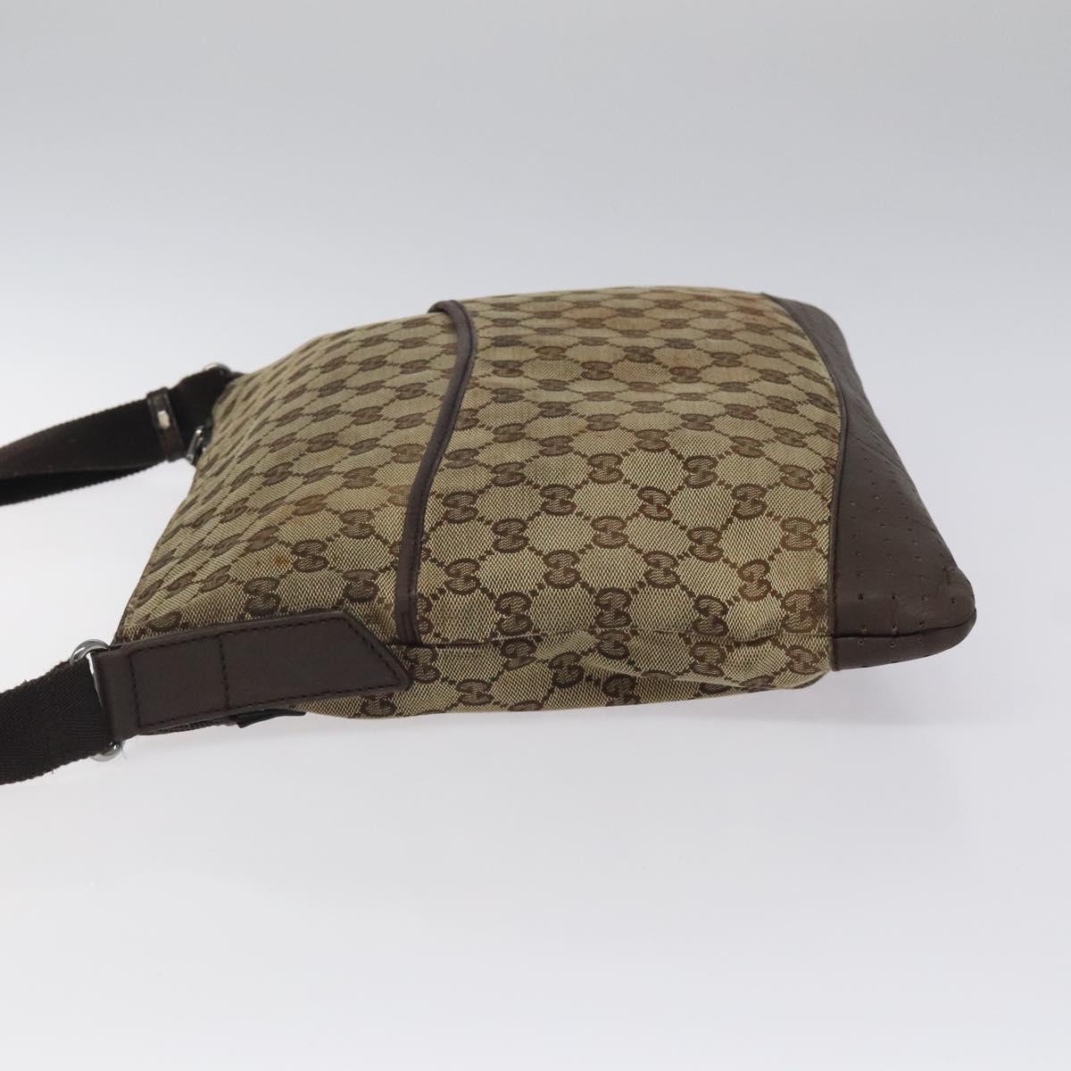 GUCCI GG Canvas Shoulder Bag Beige Silver 145856 Auth bs24170