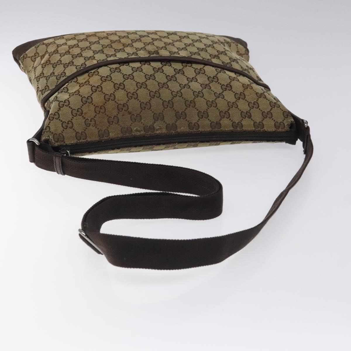 GUCCI GG Canvas Shoulder Bag Beige Silver 145856 Auth bs24170