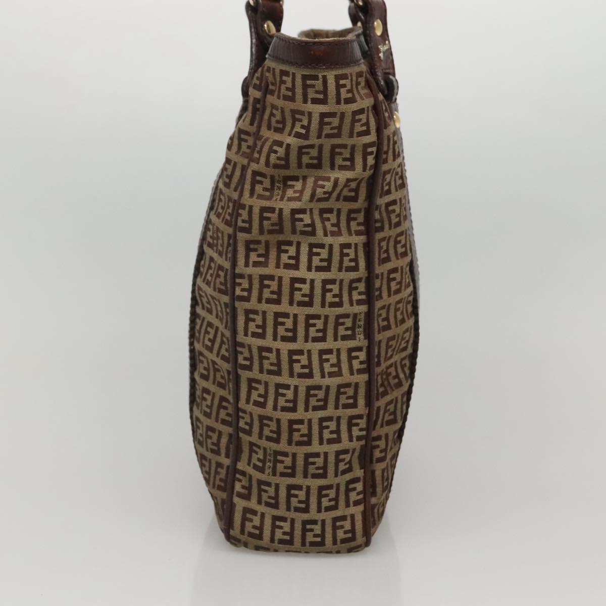FENDI Zucchino Canvas Tote Bag Beige Gold Auth bs24207