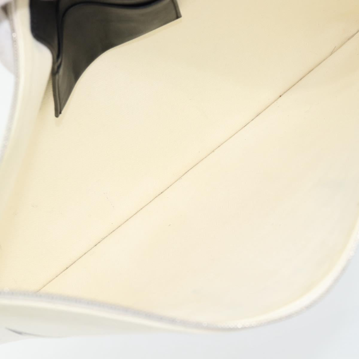 CELINE Clutch Bag Canvas White Black Auth bs24215