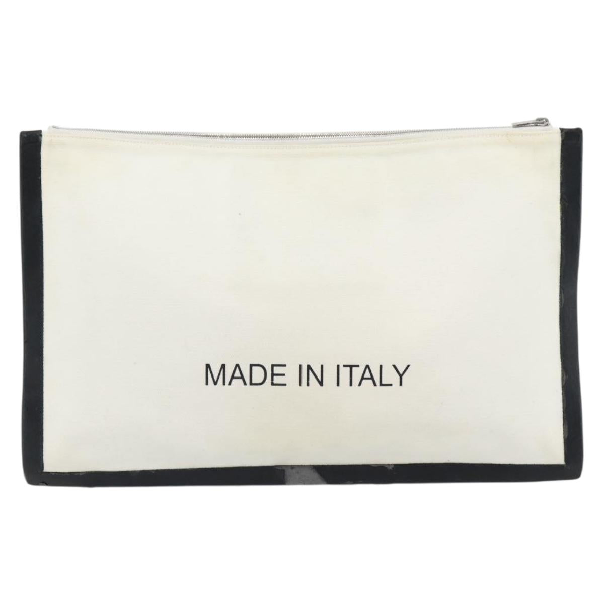 CELINE Clutch Bag Canvas White Black Auth bs24215