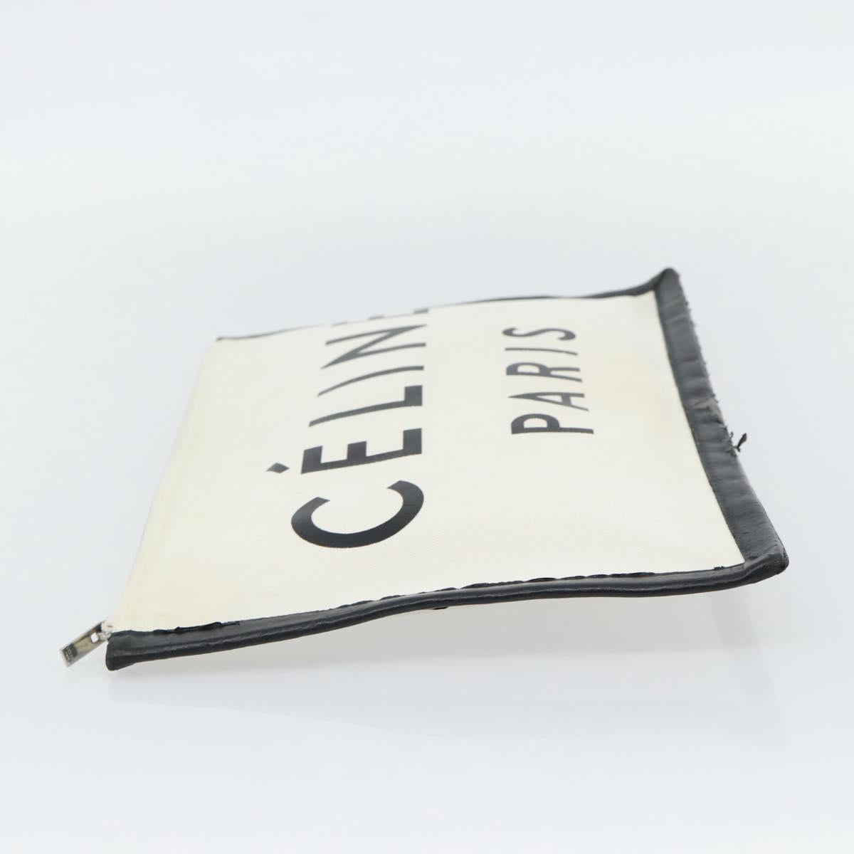 CELINE Clutch Bag Canvas White Black Auth bs24215