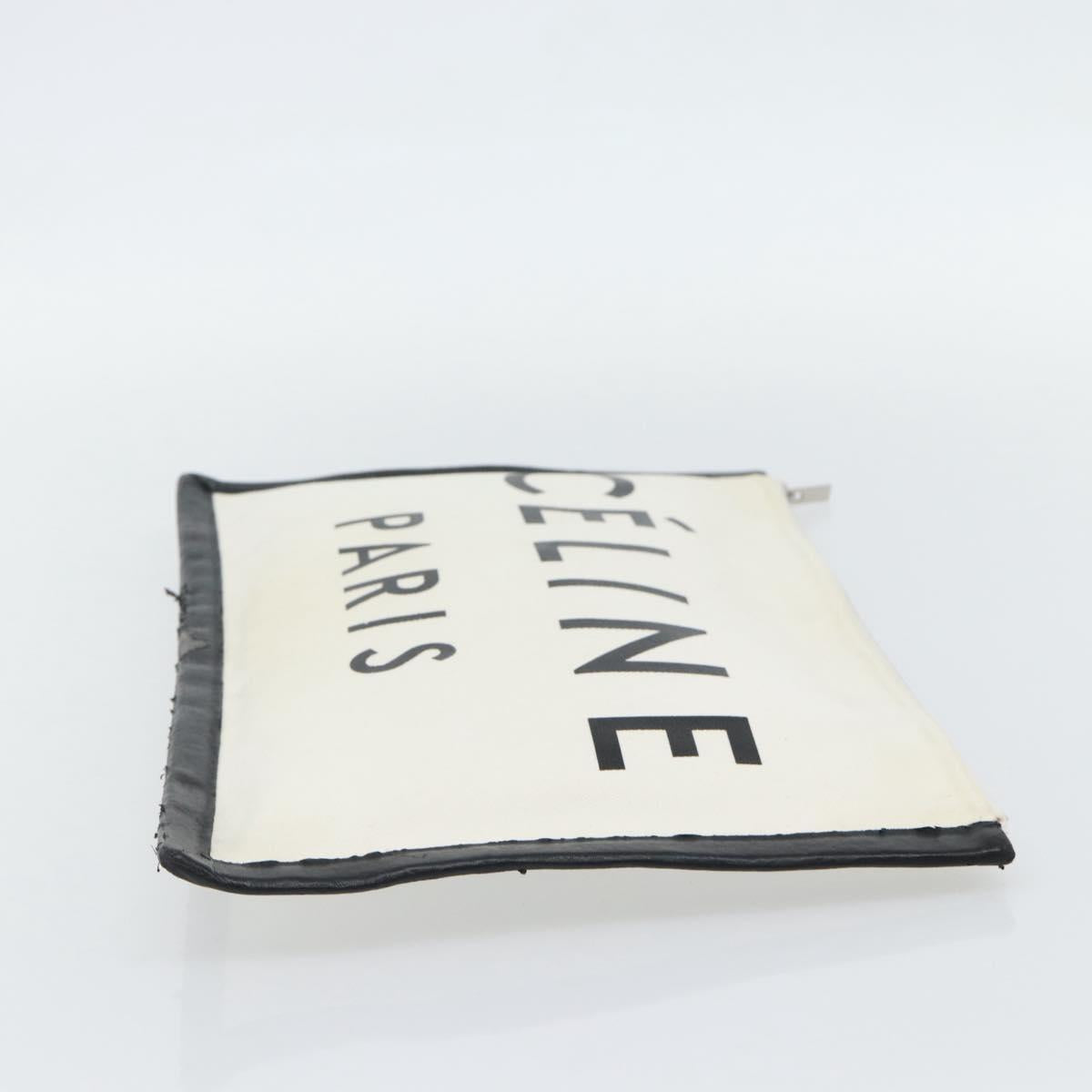CELINE Clutch Bag Canvas White Black Auth bs24215