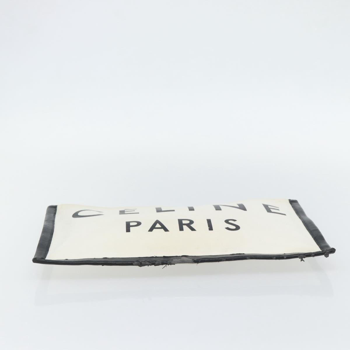 CELINE Clutch Bag Canvas White Black Auth bs24215