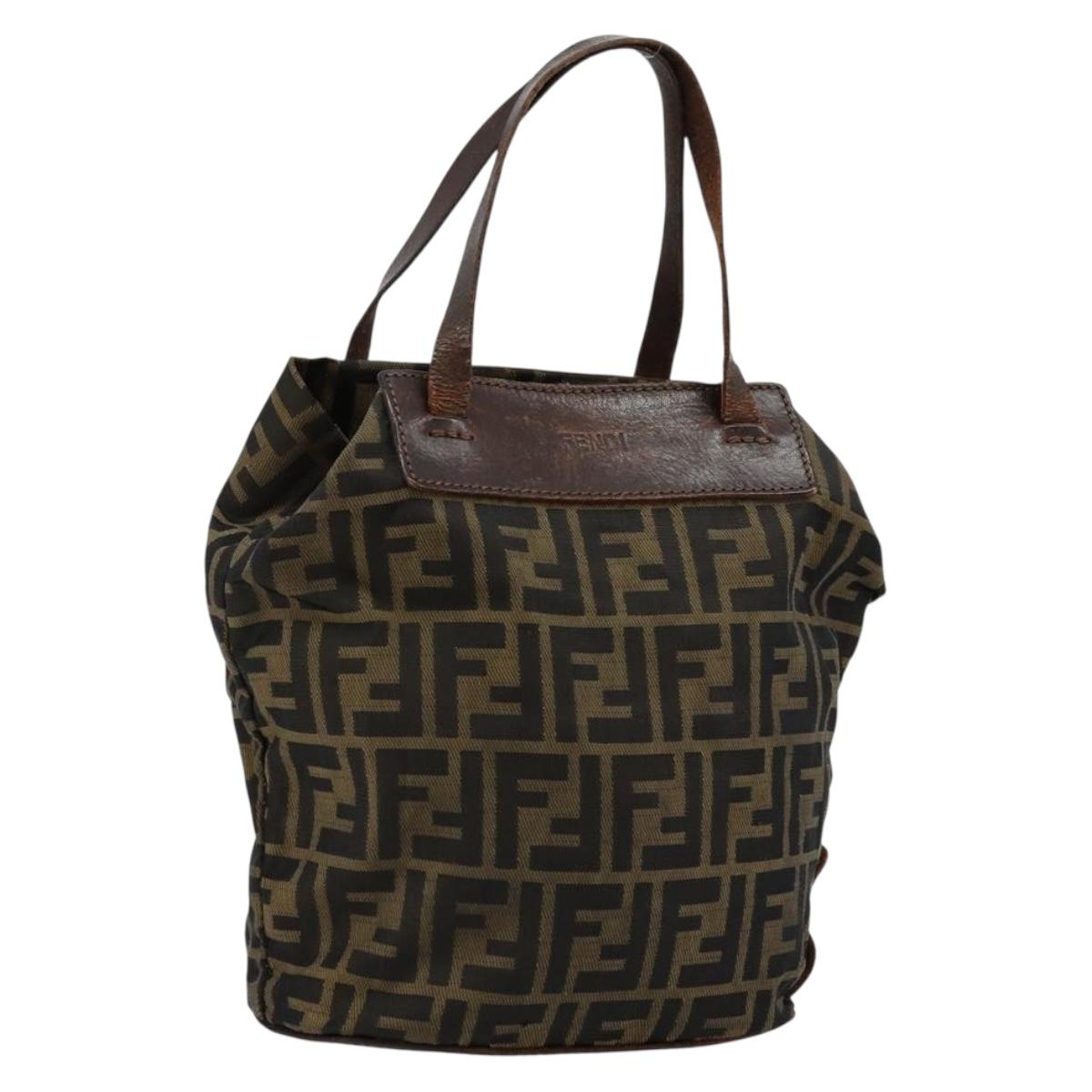 FENDI Zucca Canvas Hand Bag Black Brown Silver Auth bs24219