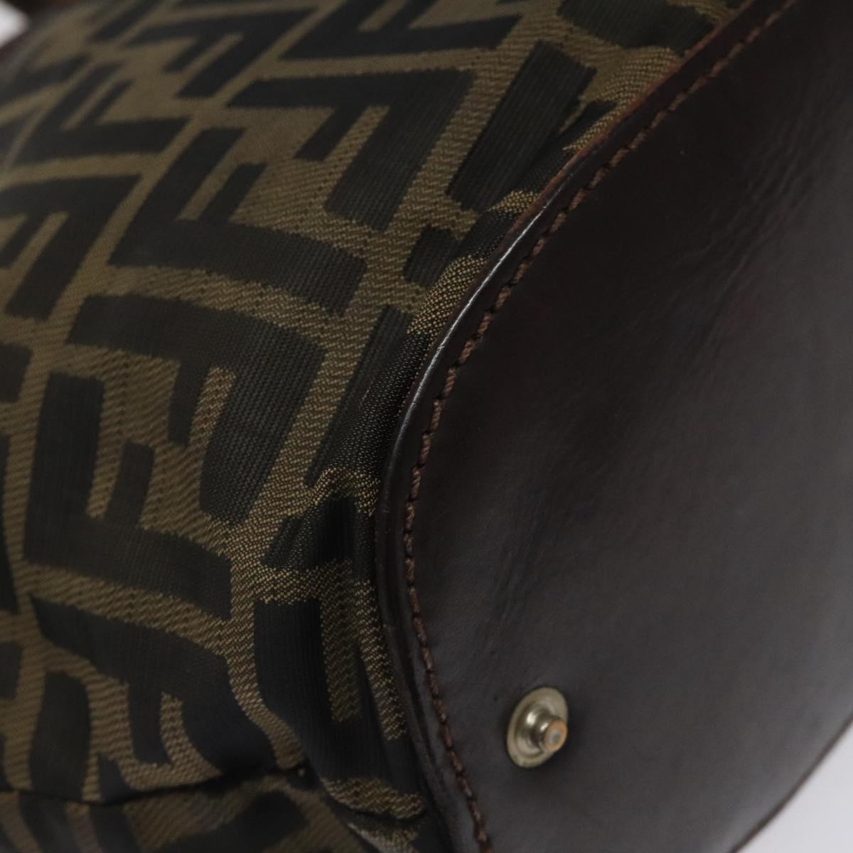 FENDI Zucca Canvas Hand Bag Black Brown Silver Auth bs24219