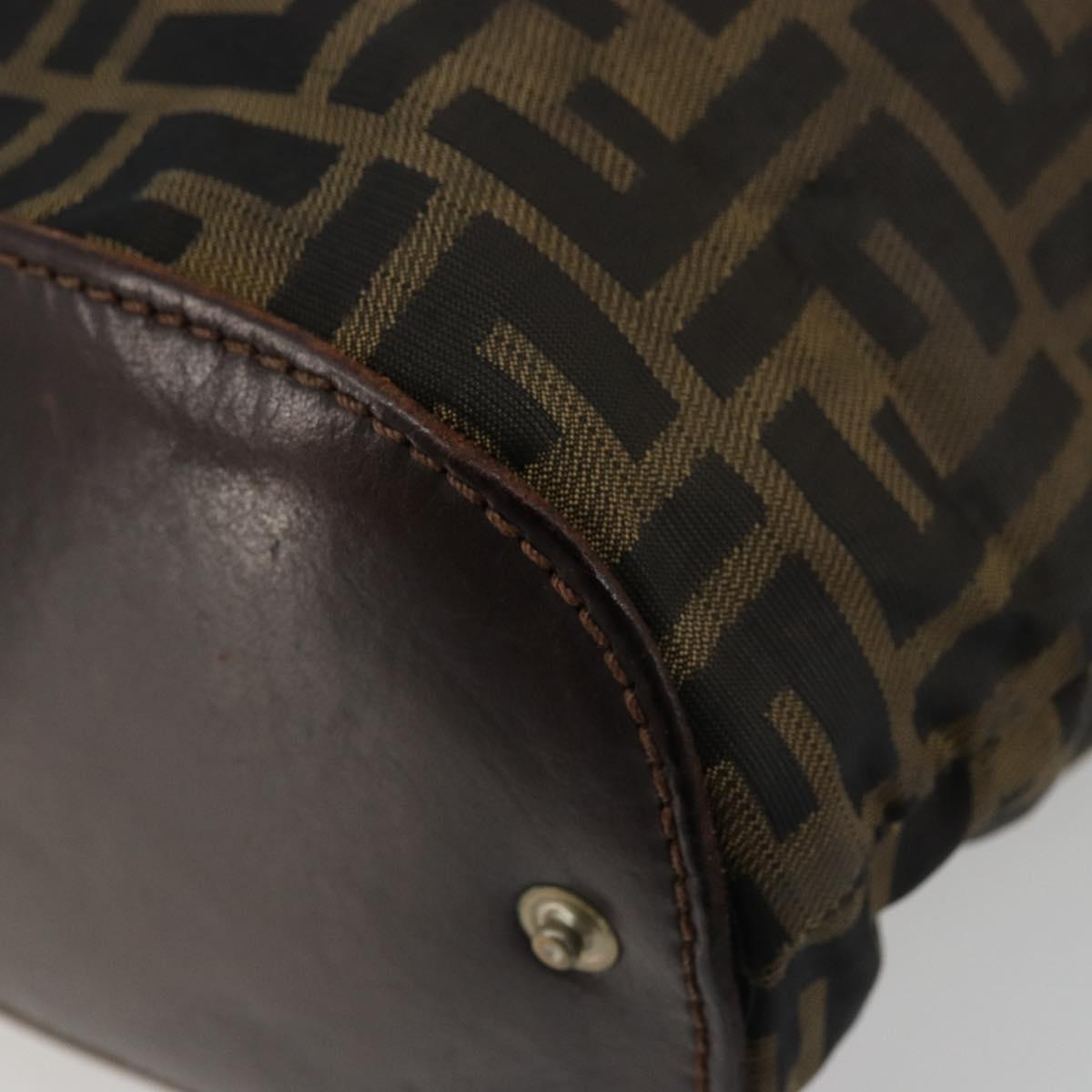 FENDI Zucca Canvas Hand Bag Black Brown Silver Auth bs24219