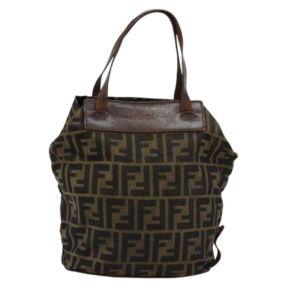 FENDI Zucca Canvas Hand Bag Black Brown Silver Auth bs24219