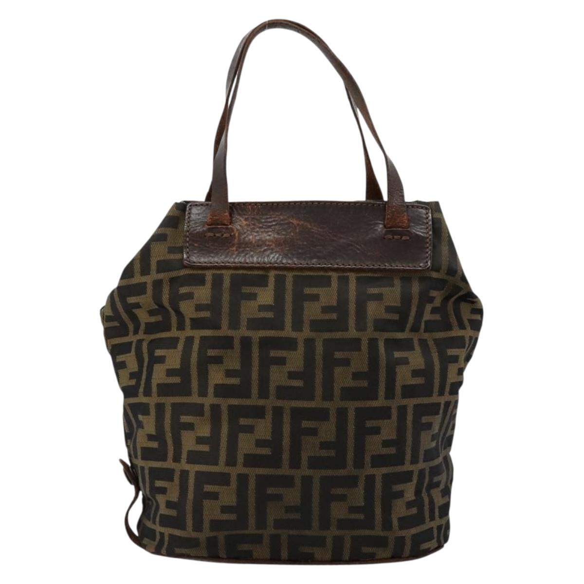 FENDI Zucca Canvas Hand Bag Black Brown Silver Auth bs24219