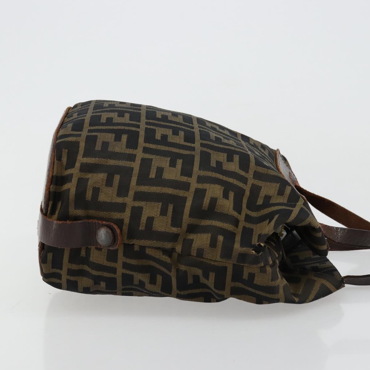 FENDI Zucca Canvas Hand Bag Black Brown Silver Auth bs24219