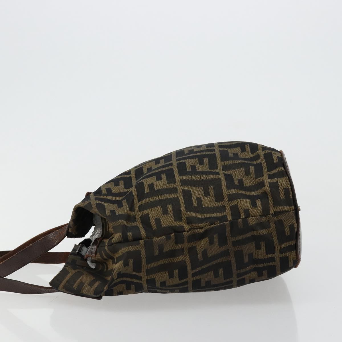 FENDI Zucca Canvas Hand Bag Black Brown Silver Auth bs24219