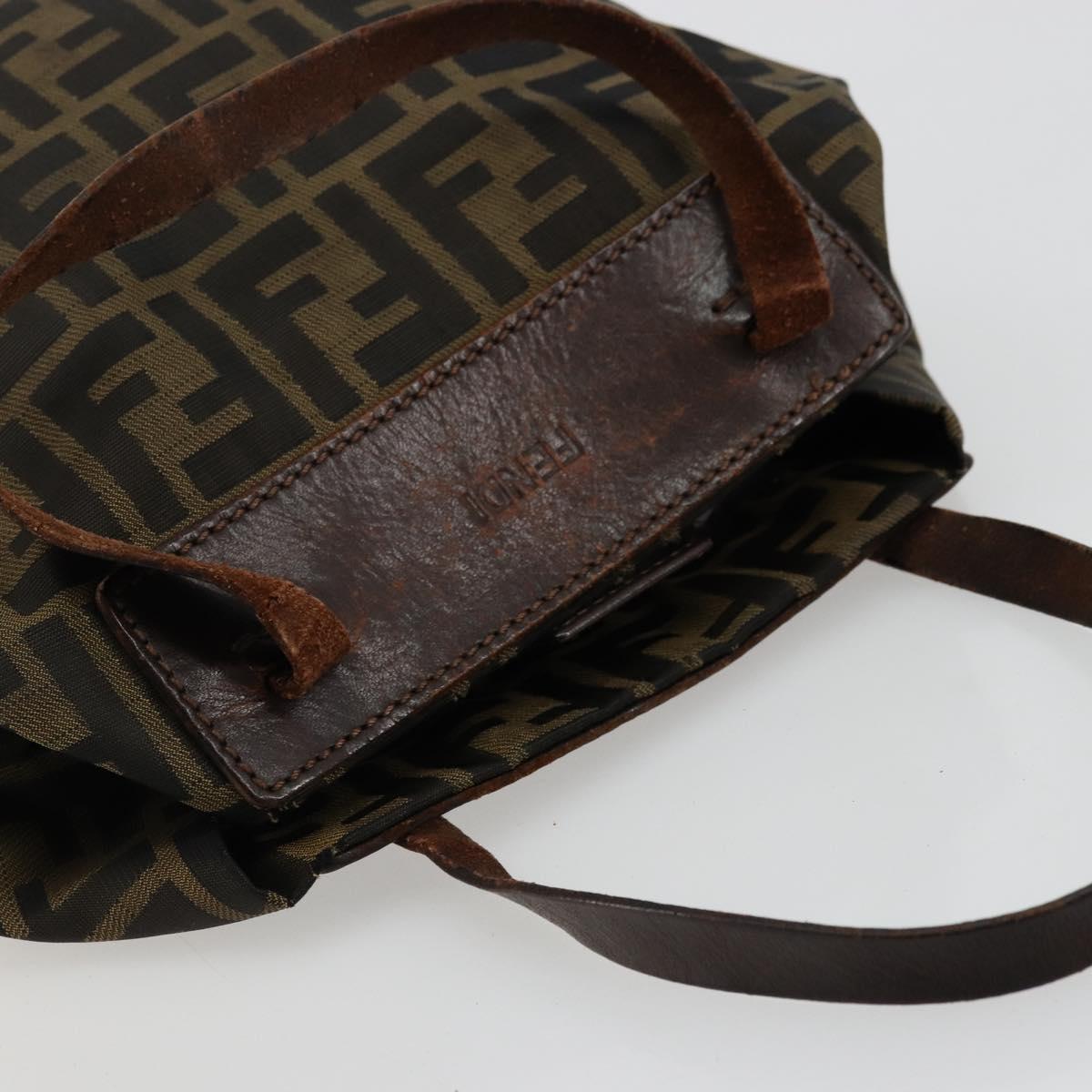 FENDI Zucca Canvas Hand Bag Black Brown Silver Auth bs24219
