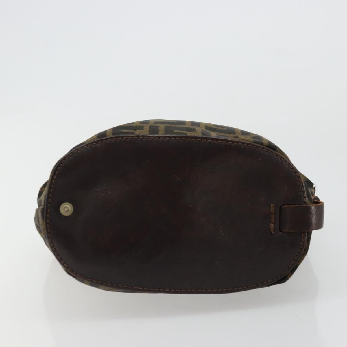 FENDI Zucca Canvas Hand Bag Black Brown Silver Auth bs24219